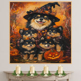 Finnish Lapphund Dog Family Halloween Canvas Wall Art with Pumpkins Rustic Fall Accent for Cozy Autumn Homes on Ready to Hang 1.5" Thick Canvas Wrap, Floating Framed Canvas, Flat Rolled Canvas